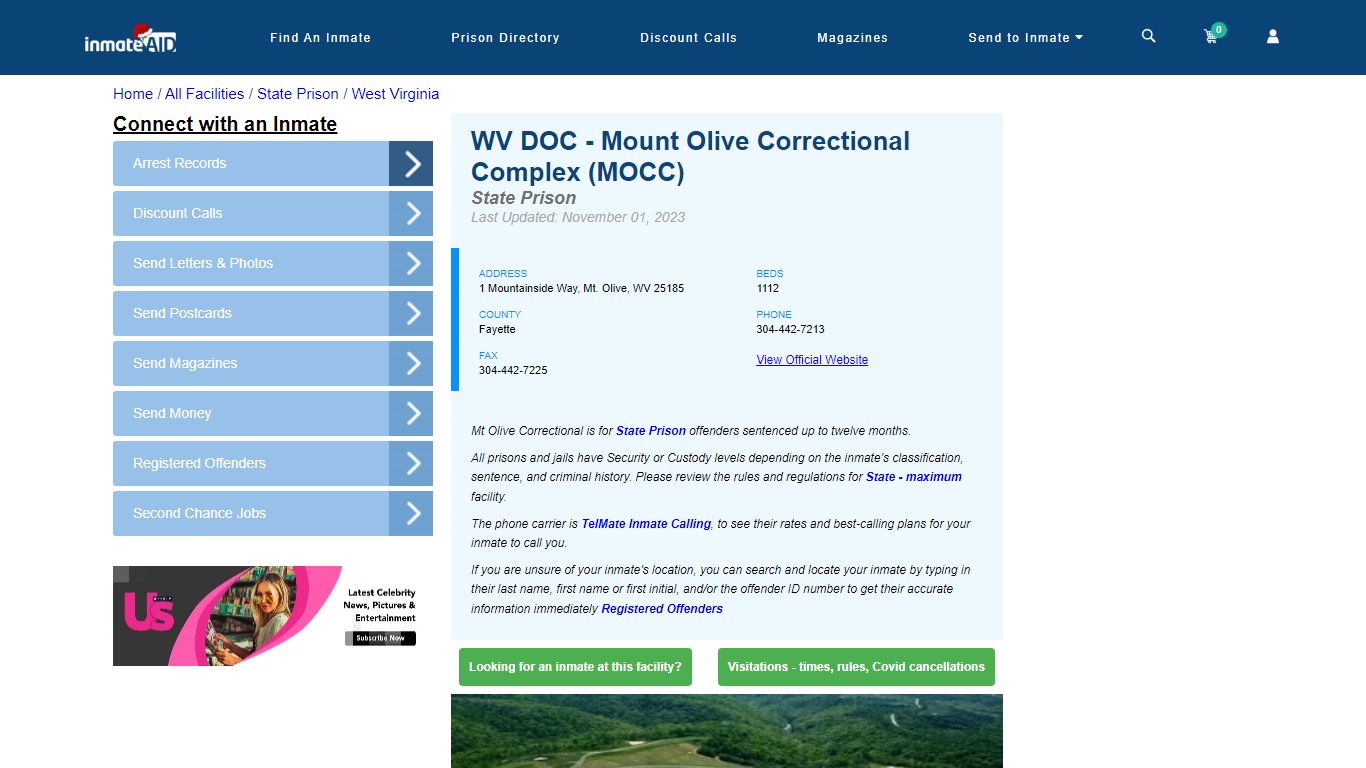 WV DOC - Mount Olive Correctional Complex (MOCC) & Inmate Search ...