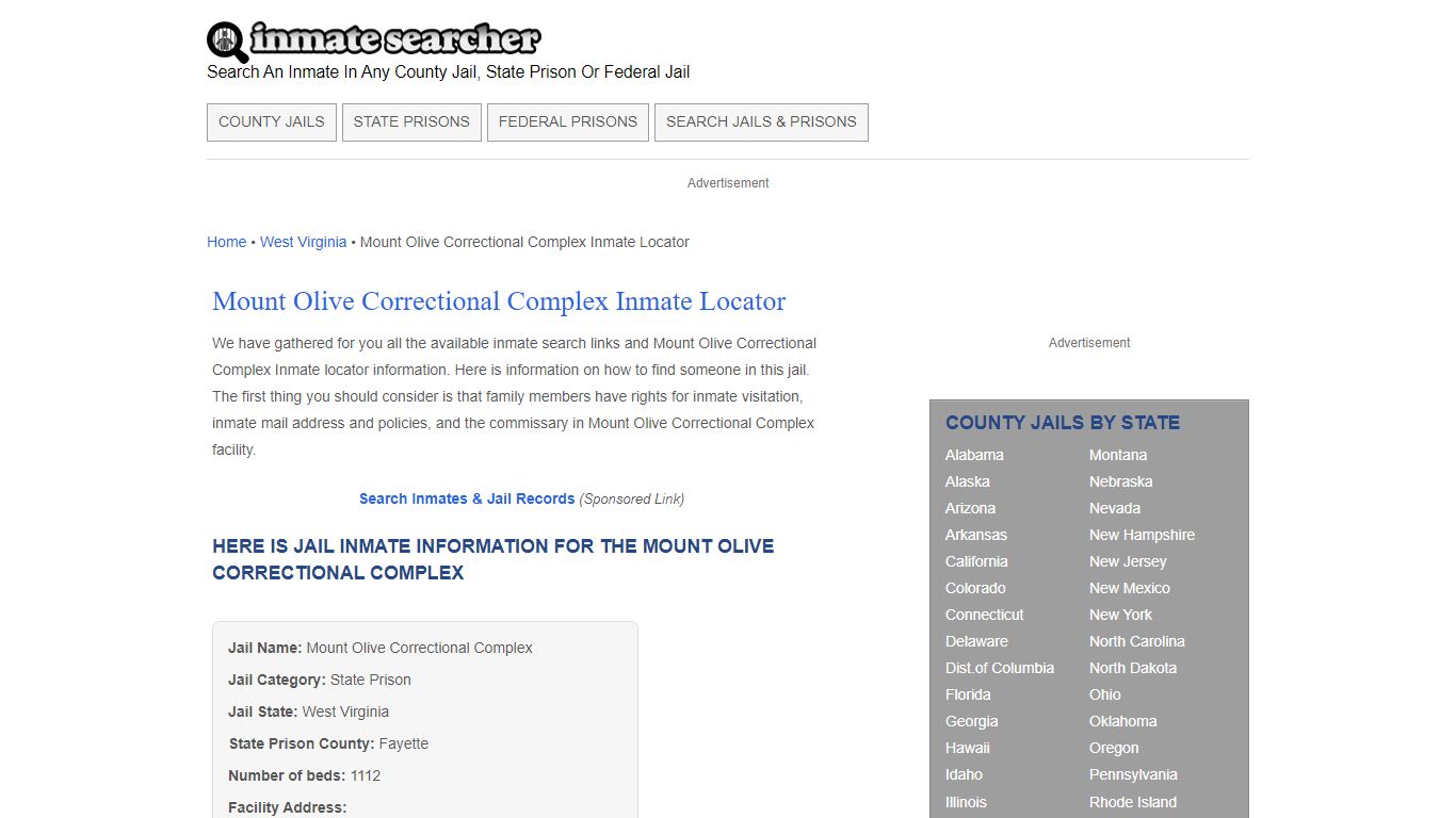 Mount Olive Correctional Complex Inmate Locator