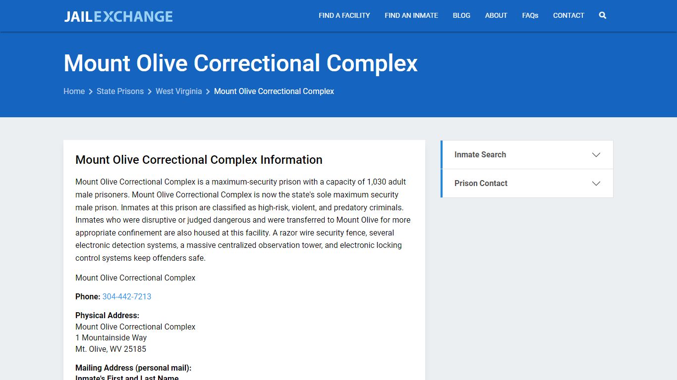 Mount Olive Correctional Complex Inmate Search, WV - Jail Exchange